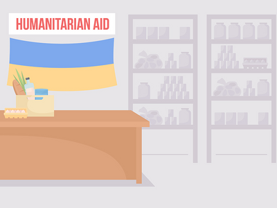 为慈善平面彩色矢量图收集食物(Collecting food for charity flat color vector illustration)