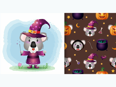 一只可爱的考拉，穿着万圣节服装无缝图案(a cute koala with costume halloween character seamless pattern)