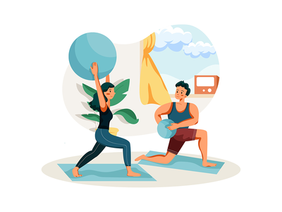 在家锻炼的夫妇(Couple doing exercise in home)