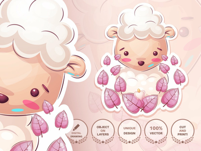 卡通人物动物可爱的小羊(Cartoon character animal cute lamb)