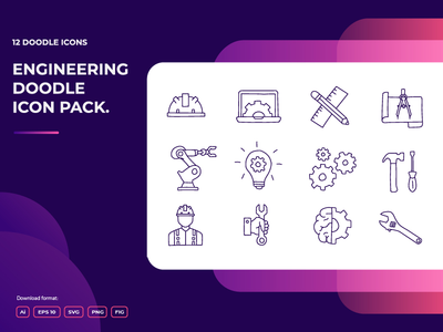 12 个工程和建筑涂鸦插图图标集(12 engineering and architecture doodle illustrations icon set)