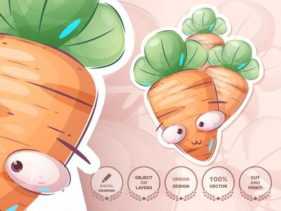 卡通人物新鲜健康胡萝卜(Cartoon character fresh and healthy carrot)