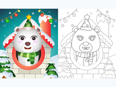 带有可爱北极熊圣诞人物的图画书(coloring book with a cute polar bear christmas characters)