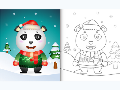 带有可爱熊猫圣诞人物的图画书(coloring book with a cute panda christmas characters)