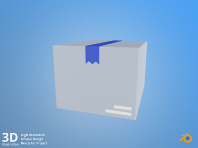 纸板箱-电子商务 3D 插图(Cardboard Box - E-Commerce 3D Illustration)