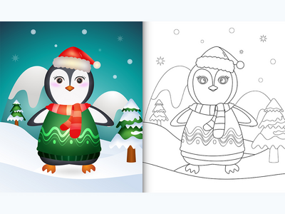 带有可爱企鹅圣诞节的图画书(coloring book with a cute penguin christmas)