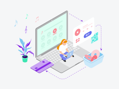 通过数字钱包等距插图购买音乐(Buy Music by Digital Wallet Isometric Illustration)