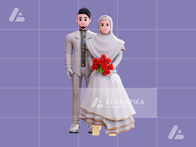 3d 婚礼情侣人物插图(3d wedding couple character illustration)