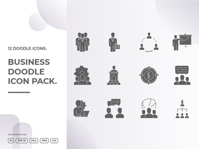 12 个业务团队合作涂鸦插图图标集(12 business teamwork doodle illustrations icon set)