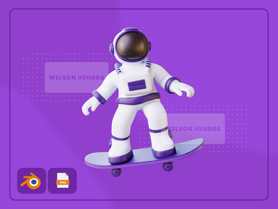 宇航员滑冰-太空 3D 插图包(Astronaut skating - Space 3D Illustration Pack)