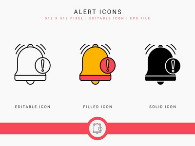 带有实线图标线条样式的警报图标设置矢量图(Alert icons set vector illustration with solid icon line style)
