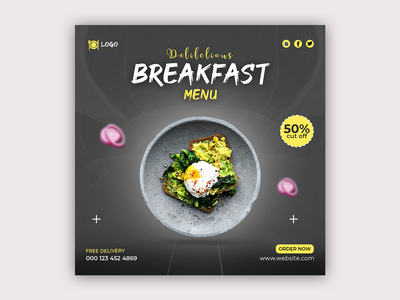 早餐社交媒体帖子设计模板(Breakfast Social Media Post Design template)