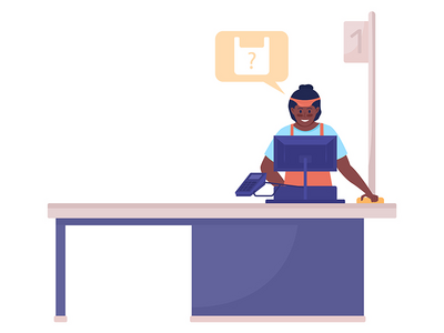 收银员提供包半平面彩色矢量字符(Cashier offer packet semi flat color vector character)