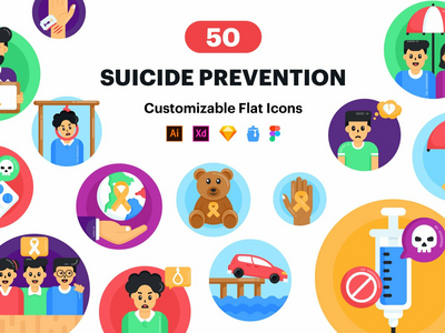50 个自杀预防矢量图标(50 Suicide Prevention Vector Icons)