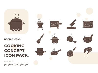 烹饪概念涂鸦插图图标集(cooking concept doodle illustrations icon set)