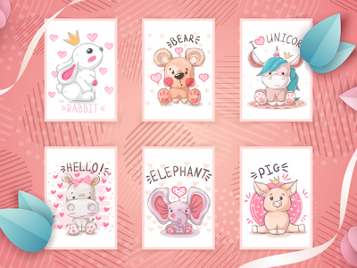 可爱的卡通人物集动物(Adorable Cartoon Character Set Animal)