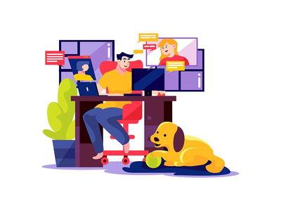 一名男子在家中与他的团队开启在线会议(A man opens the online meeting with his team at home)