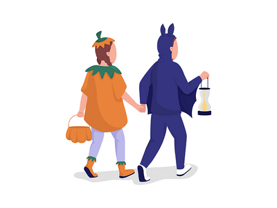 万圣节服装中的儿童半平面彩色矢量字符(Children in Halloween costumes semi flat color vector characters)