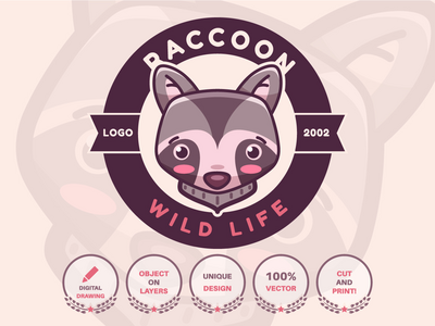卡通人物动物浣熊-标识(Cartoon Character Animal Raccoon - Logotype)