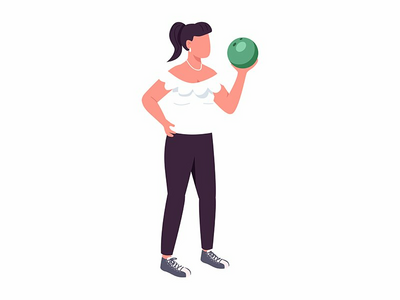 有保龄球半平面彩色矢量字符的自信女孩(Confident girl with bowling ball semi flat color vector character)