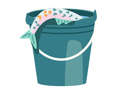 带有鱼半平面彩色矢量对象的桶(Bucket with fish semi flat color vector object)