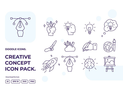 12 创意涂鸦插图图标集(12 creativity doodle illustrations icon set)