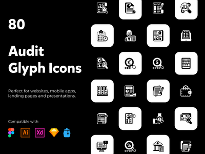 80 个审计实体样式图标。(80 Audit Solid Style Icons.)