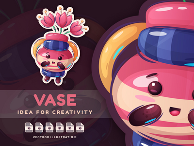 卡通人物水壶与花贴纸(Cartoon Character  Jug with Flower- Sticker)