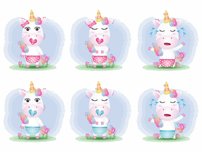 儿童风格的可爱宝贝独角兽系列(cute baby unicorn collection in the children's style)