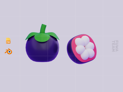 可爱的 3D 水果插画包 - 山竹（正面）(Cute 3D Fruit Illustration Pack - Mangosteen (front))