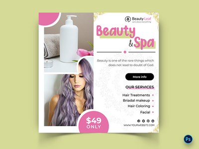 美容和水疗日社交媒体帖子模板(Beauty and Spa Day Social Media Post Template)