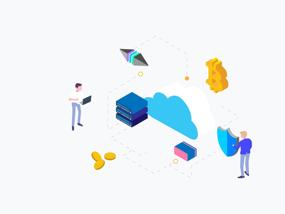 云挖掘 Cryptocurrency 等距图(Cloud Mining Cryptocurrency Isometric Illustration)