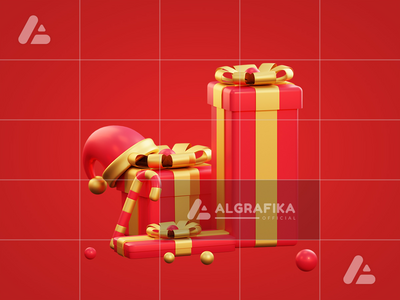 3d 圣诞礼盒和圣诞帽(3d christmas giftbox and santa hat)