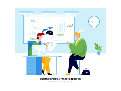 商务人士在办公室交谈-商务矢量场景(Business People Talking in Office - Business Vector Scenes)