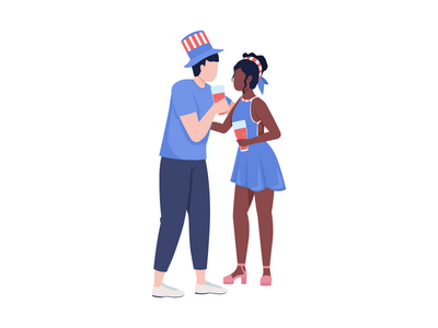 身着民族色彩半平面彩色矢量人物服装的情侣(Couple dressed in apparel of national colours semi flat color vector characters)