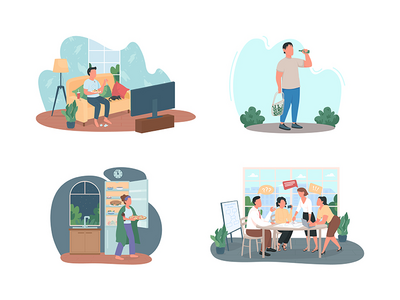 坏习惯 2D 矢量网页横幅、海报集(Bad habits 2D vector web banner, poster set)