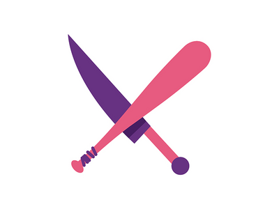 棒球棒和剑半平面彩色矢量对象(Baseball bat and sword semi flat color vector object)