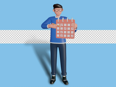 3d 字符插图登陆页面的时间管理概念。高级 psd(3d character illustration Time management concept for landing page. premium psd)