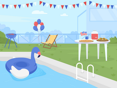 在池畔矢量图上庆祝美国独立日(Celebrating Independence day of America at poolside vector illustration)