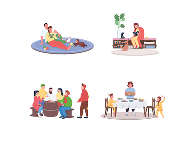 秋季假期人平面颜色矢量不露面字符集(Autumn holiday people flat color vector faceless character set)