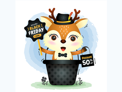 黑色星期五促销，篮子里有一只可爱的鹿(Black friday sale with a cute deer in the basket)
