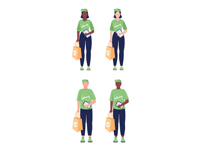 来自生态交付半平面彩色矢量字符集的信使(Courier from eco delivery semi flat color vector character set)