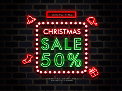 圣诞节销售霓虹灯文字效果(CHRISTMAS SALE NEON TEXT EFFECTS)