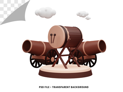 3d 开斋节穆巴拉克概念渲染与大炮和鼓(3d eid mubarak concept rendering with cannon and drum)