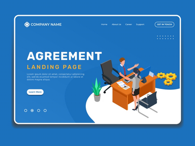 与等距商人的协议登陆页插图模板(Agreement landing page illustration template with isometric business people)
