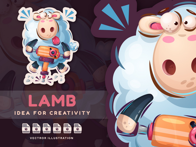 疯狂的羔羊与手提钻一起工作 - 可爱的贴纸(Crazy lamb working with jackhammer - cute sticker)