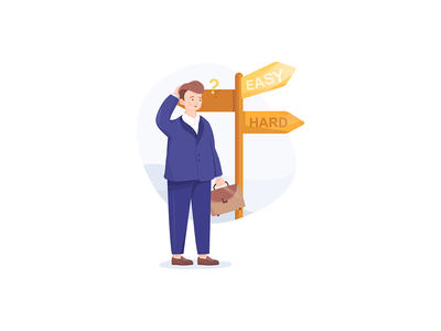 选择方式概念与困惑的商人站在路指针(Choice Way Concept with Confused Business People Stand at Road Pointer)