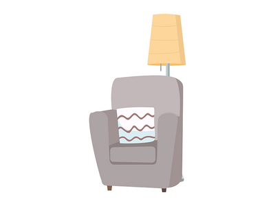 舒适的扶手椅和落地灯半平面彩色矢量对象(Comfortable armchair and floor lamp semi flat color vector object)