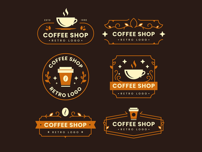 咖啡店复古标志集合(coffee shop retro logo collection)