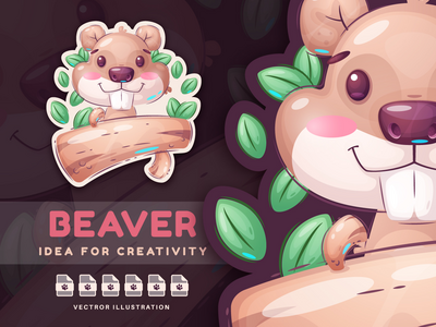 海狸与日志 - 贴纸(Beaver With Log - Sticker)